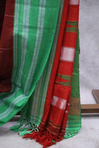 Brown Cotton Ilkal Saree with Gayatri Bordar -SRPCIS445