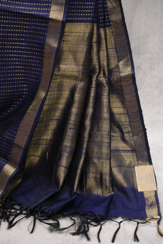 Navy Blue Raw Silk Saree - SRNBRSS25EX