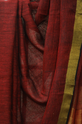 Maroon Plain Linen Saree With Tassels-SRMPLS179