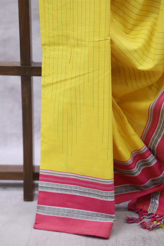 Yellow Cotton Ilkal Saree with Gayatri Bordar -SRYCIS443