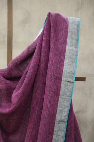 Magenta Plain Linen Saree With Tassels-SRMPLS177