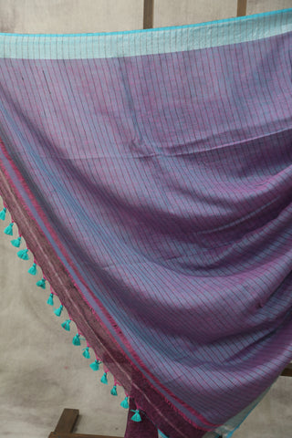 Magenta Plain Linen Saree With Tassels-SRMPLS177