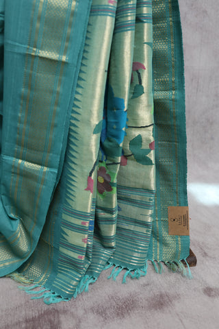 Pastel Teal Cotton Paithani Saree-SRPTCPS295