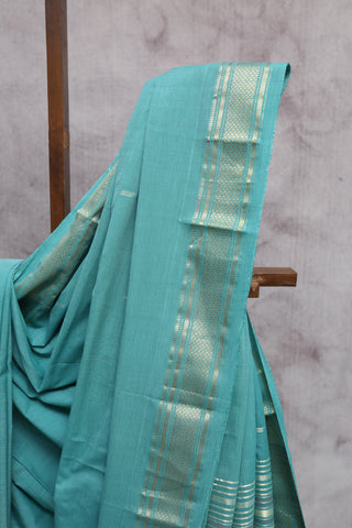 Pastel Teal Cotton Paithani Saree-SRPTCPS295