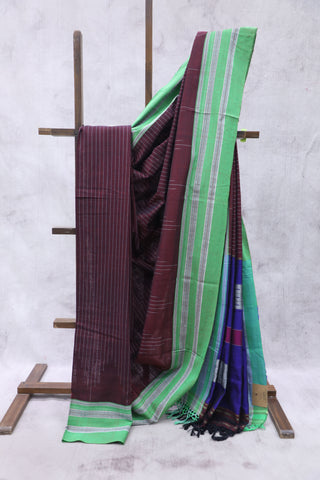 Brown Cotton Ilkal Saree with Gayateri Bordar -SRBCIS441