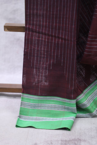 Brown Cotton Ilkal Saree with Gayateri Bordar -SRBCIS441