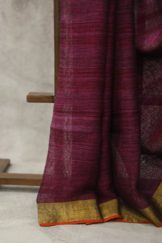 Magenta Plain Linen Saree With Tassels-SRMPLS196