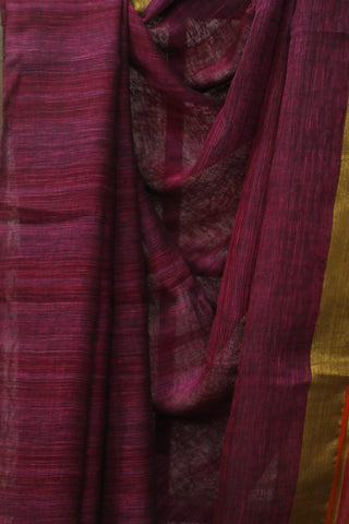 Magenta Plain Linen Saree With Tassels-SRMPLS196