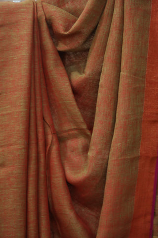 Two Tone Red Plain Linen Saree With Pink Tassels-SRTTRPLS195