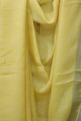 Yellow Plain Linen Saree With White Tassels-SRYPLS197