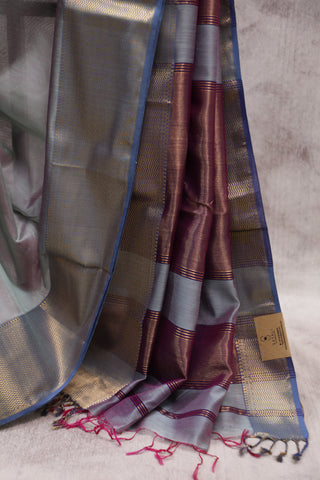 Teal Grey Silk Maheshwari Saree -SRTGSMS183