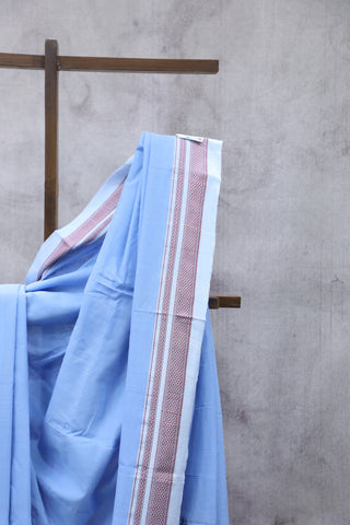 Sky Blue Cotton Ilkal Saree with Chikki Border - SRSBCIS461