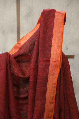 Maroon Plain Linen Saree With Tassels-SRMPLS192