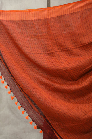 Maroon Plain Linen Saree With Tassels-SRMPLS192