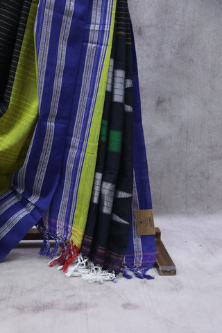 Black Cotton Ilkal Saree with Gayatri Border - SRBCIS459