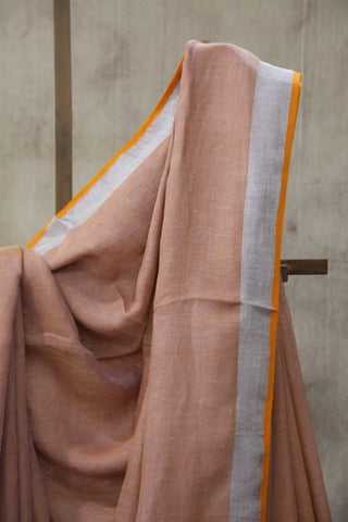 Two Tone Orange Plain Linen Saree With Yellow Tassels-SRTTOPLS180