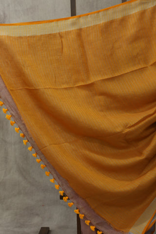 Two Tone Orange Plain Linen Saree With Yellow Tassels-SRTTOPLS180