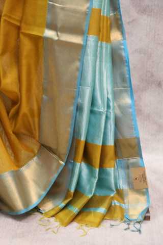 Mustard Yellow Silk Maheshwari Saree -SRMYSMS161