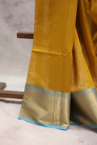 Mustard Yellow Silk Maheshwari Saree -SRMYSMS161