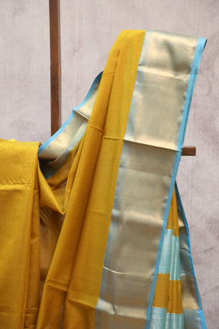 Mustard Yellow Silk Maheshwari Saree -SRMYSMS161