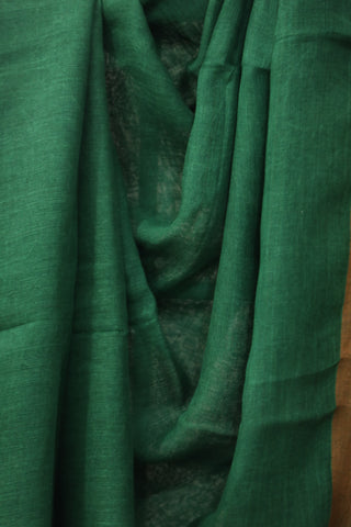 Green Plain Linen Saree With Magenta Tassels-SRGPLS181