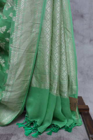 Parrot Green Georgette Banarasi Silk Saree - SRPGGBSS338