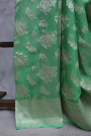 Parrot Green Georgette Banarasi Silk Saree - SRPGGBSS338