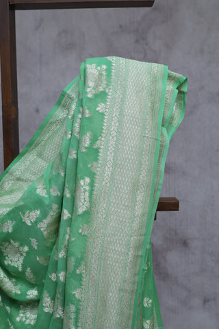 Parrot Green Georgette Banarasi Silk Saree - SRPGGBSS338