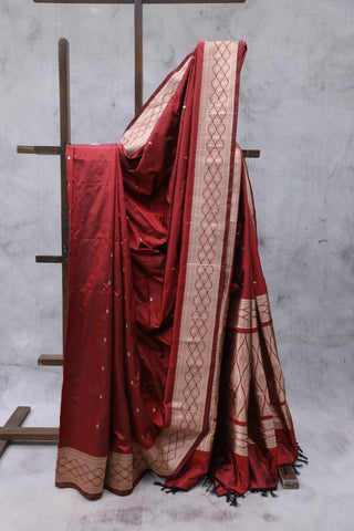 Maroon Banarasi Silk Saree-SRMBSS536