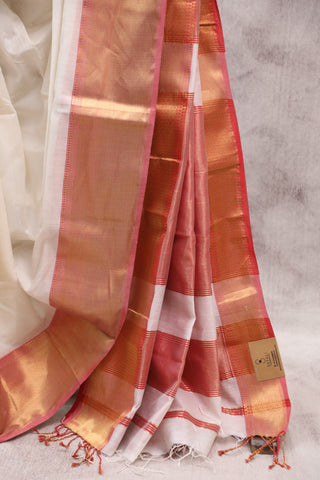 White Silk Maheshwari Saree -SROWSMS159