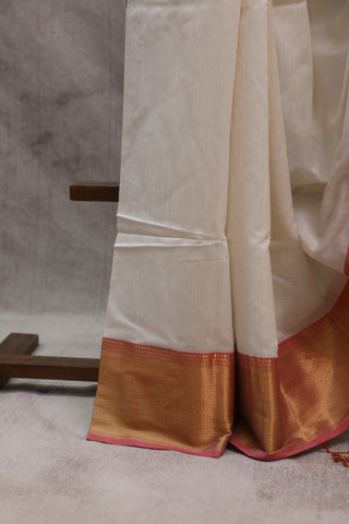 White Silk Maheshwari Saree -SROWSMS159