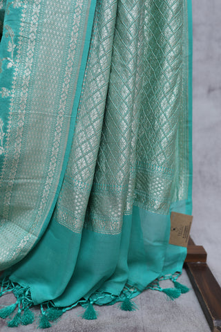 Aqua Green Georgette Banarasi Silk Saree - SRAGGBSS337