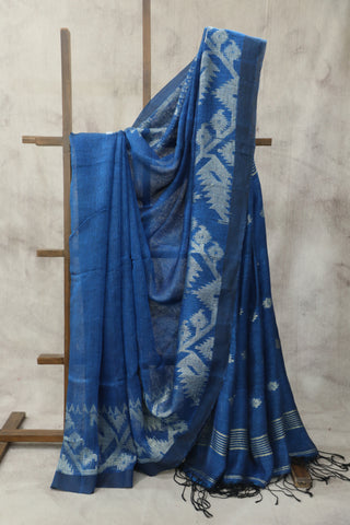 Peacock Blue Linen Jamdani Saree -SRPBLJS280