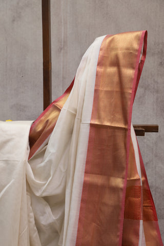 White Silk Maheshwari Saree -SROWSMS159