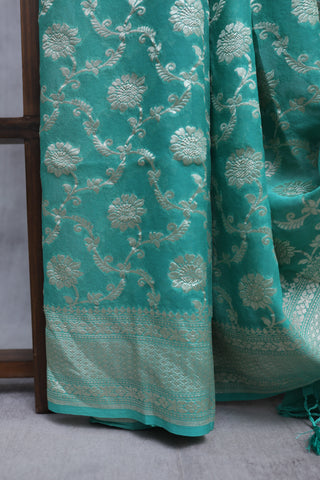 Aqua Green Georgette Banarasi Silk Saree - SRAGGBSS337