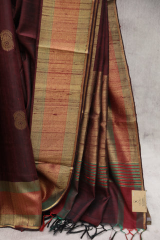 Wine Raw Silk Saree - SRWRSS287