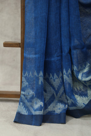 Peacock Blue Linen Jamdani Saree -SRPBLJS280