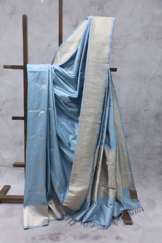 Ash Blue Banarasi Silk Saree-SRABBSS537