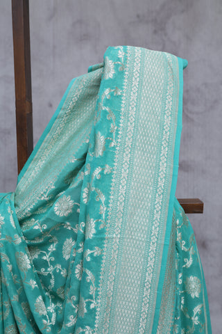 Aqua Green Georgette Banarasi Silk Saree - SRAGGBSS337