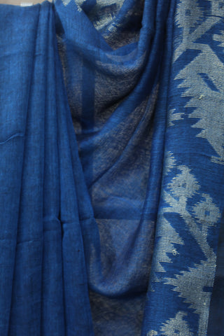 Peacock Blue Linen Jamdani Saree -SRPBLJS280