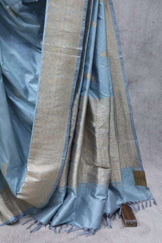 Ash Blue Banarasi Silk Saree-SRABBSS537