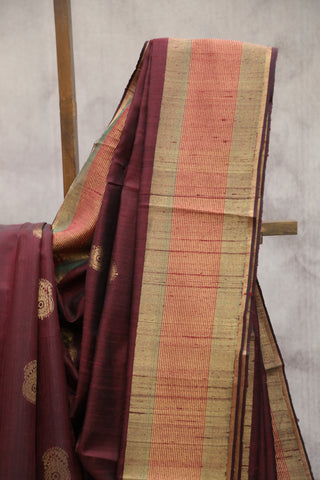 Wine Raw Silk Saree - SRWRSS287