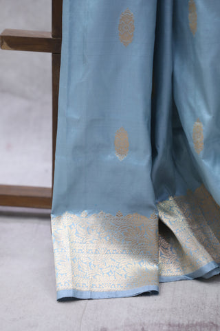 Ash Blue Banarasi Silk Saree-SRABBSS537