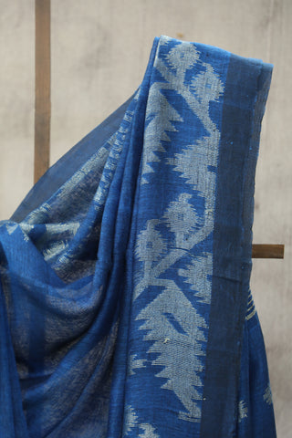 Peacock Blue Linen Jamdani Saree -SRPBLJS280