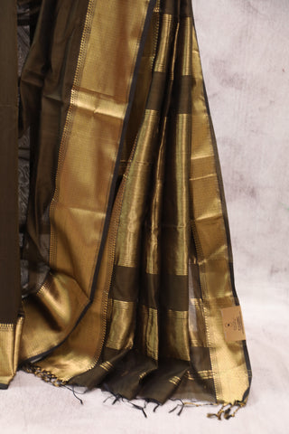 Dark Moss Green Silk Maheshwari Saree -SRDMGSMS158