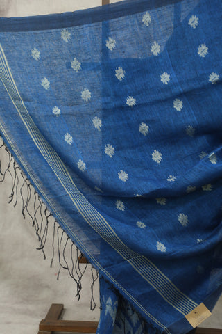 Peacock Blue Linen Jamdani Saree -SRPBLJS280