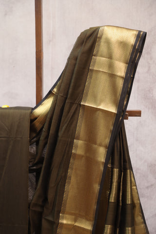 Dark Moss Green Silk Maheshwari Saree -SRDMGSMS158