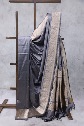 Grey Banarasi Silk Saree-SRGBSS538