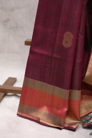 Wine Raw Silk Saree - SRWRSS545