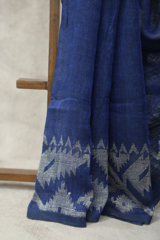 Dark Blue Linen Jamdani Saree -SRDBLJS279